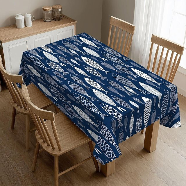 Rechteckige Tischdecke mit Vintage Fischmuster von JMG Household Supplies in Blau, B/L: 160 x 100 cm - Bild 1