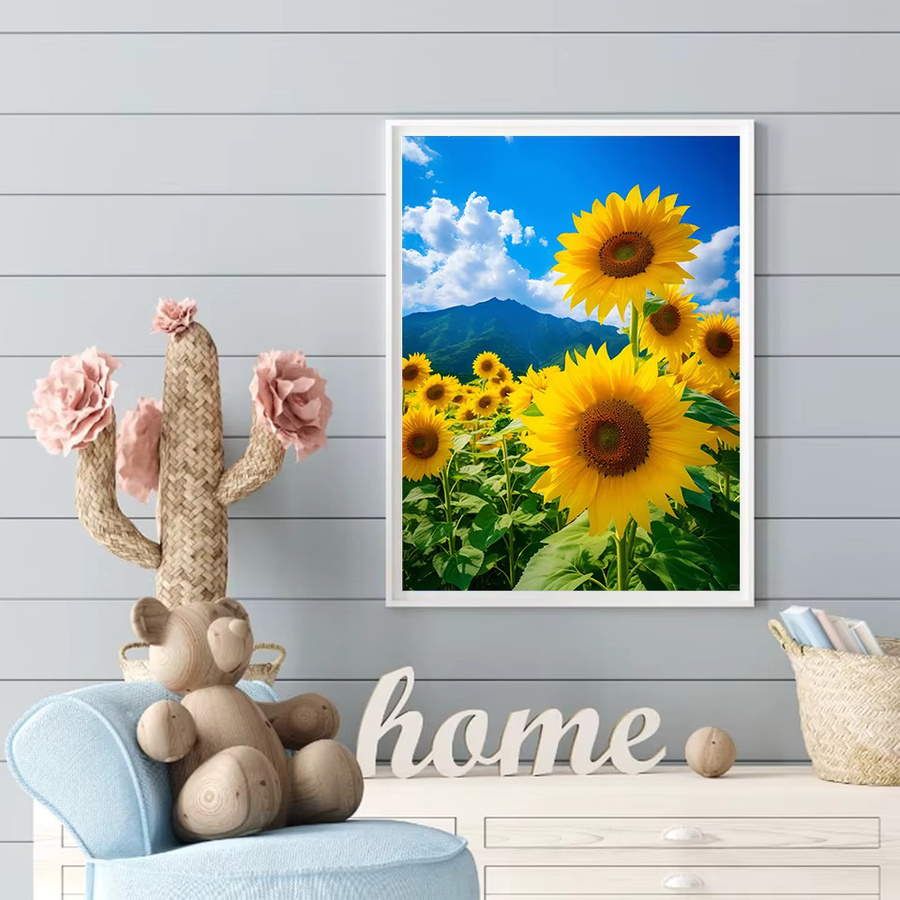 Momoart Diamantstickerei Sonnenblume und Berg Landschaft als Mosaik-Strassbild zur Dekoration - Bild 3