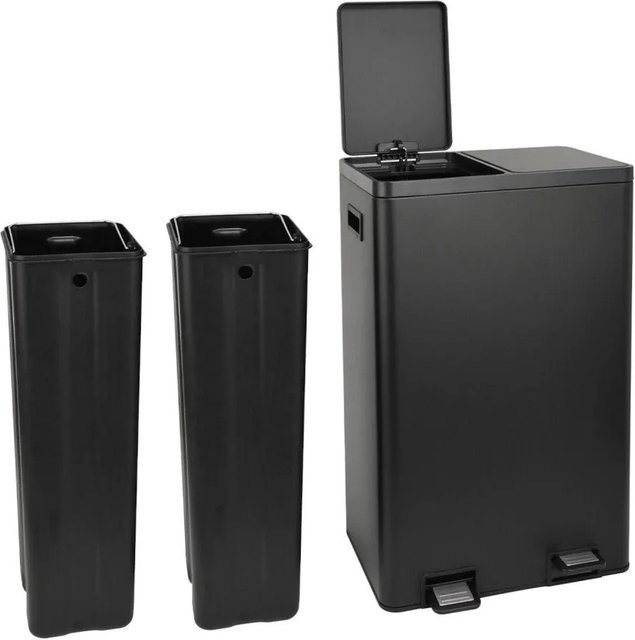 SVITA Mülltrennsystem TMH2X30 Mülleimer mit 2 Fächern à 30L, Schwarz, Stahl mit Softclose und Pedalbedienung - Bild 1