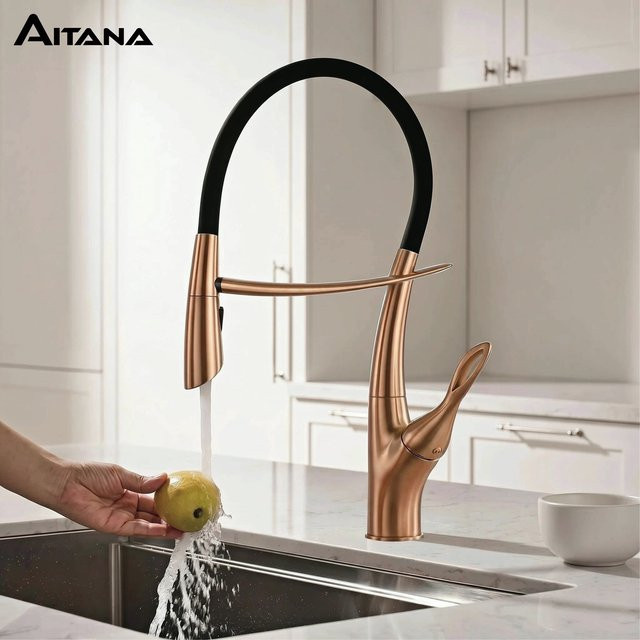 Aitana Küchenarmatur in Roségold mit Ausziehbrause und Touch-Steuerung, moderne Spültischarmatur zur Deckmontage für Heiß- und Kaltwasser - Bild 1
