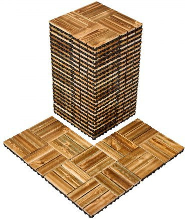 VEVOR Interlocking Deck Tiles aus massivem Kampferkieferholz, 27er Pack, B/B/H: 30,5 x 30,5 x 2 cm, wetterfestes Holzparkett für Terrasse, Poolbereich und Balkon, Farbe: Holz - Bild 1