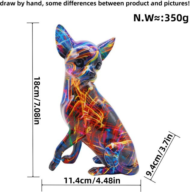 Yiran Furniture Chihuahua Deko-Figur aus Harz in Bunt, Mehrfarbig und Weiß, Tischdekoration für Wohnzimmer und Büro, Höhe: 12,8 cm, Breite: 24,5 cm, Tiefe: 12,8 cm - Bild 1