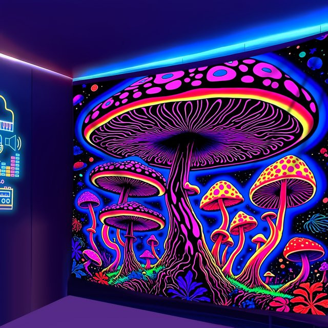VIKAMA Psychedelischer Pilz-Wandteppich mit floralem Boho-Design in Multicolour - Bild 1