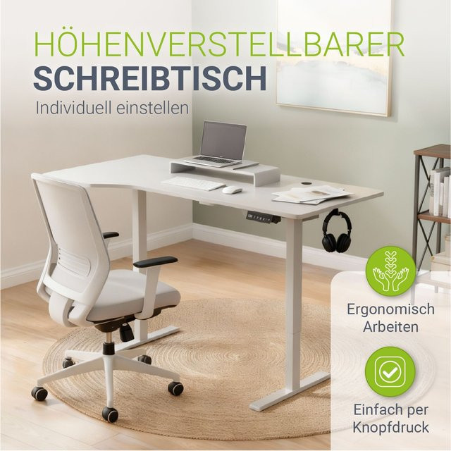 Juskys Höhenverstellbarer Schreibtisch für Homeoffice und Office, elektrisch, Weiß, B/T: 160 x 75 cm - Bild 2