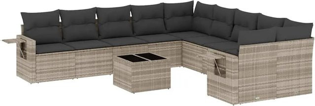 vidaXL 11-tlg. Garten-Sofagarnitur aus Poly-Rattan in Hellgrau mit Kissen und Couchtisch - Bild 1