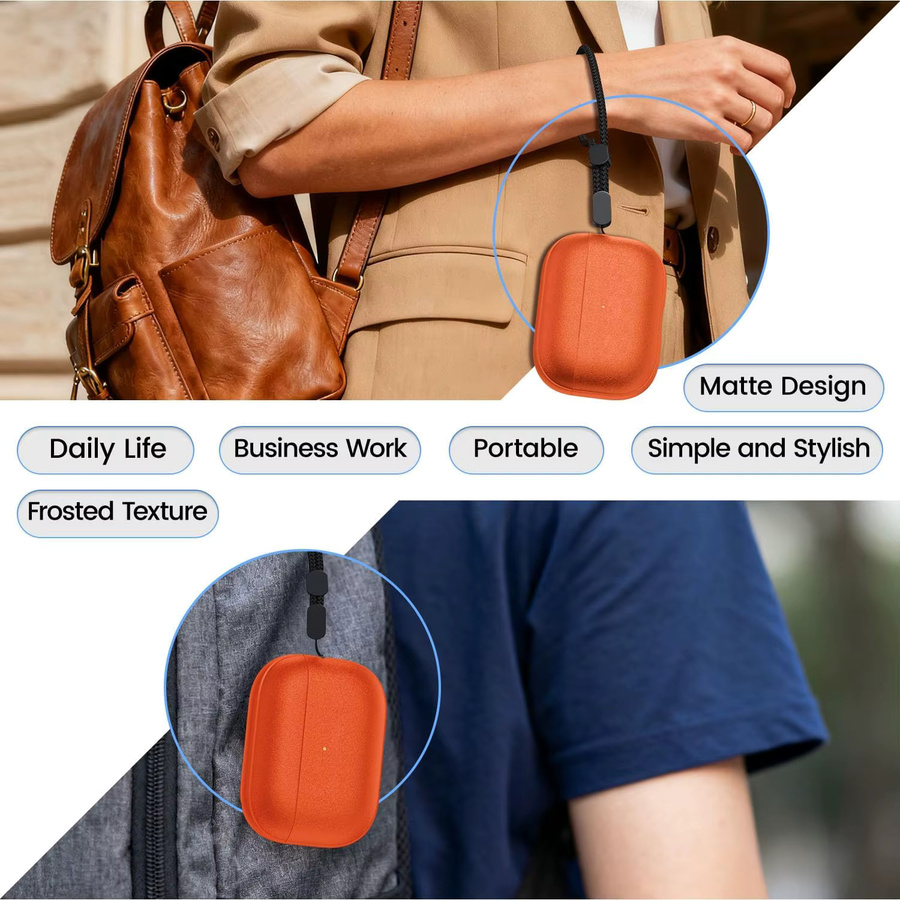 Apple AirPods Pro 3 Schutzhülle mit Leder-Muster und Schlüsselanhänger in Grün und Orange - Bild 6
