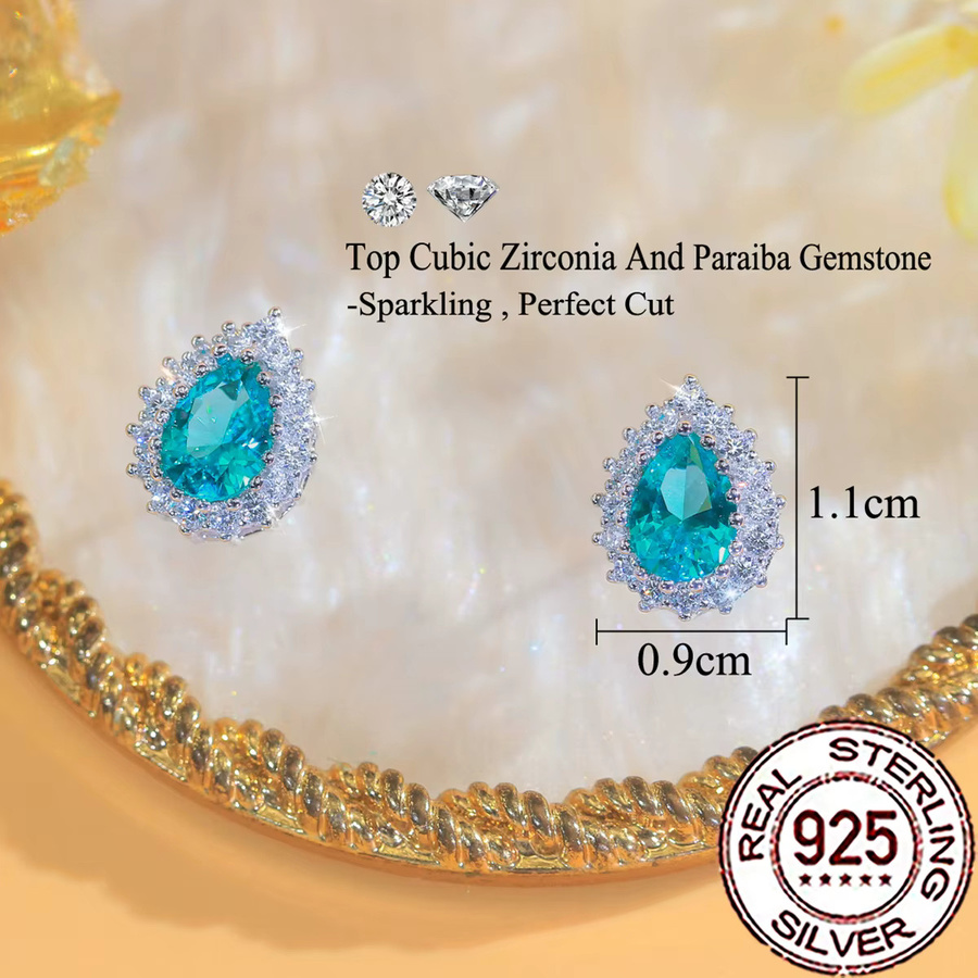 CWWZircons Ohrstecker 925 Silber, grüner Paraiba-Edelstein, Damen - Bild 3