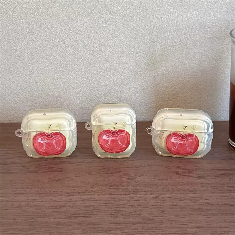 Silikon Schutzhülle mit Apple Muster und Anhänger für AirPods 4 3 2 Pro in Rot - Bild 2