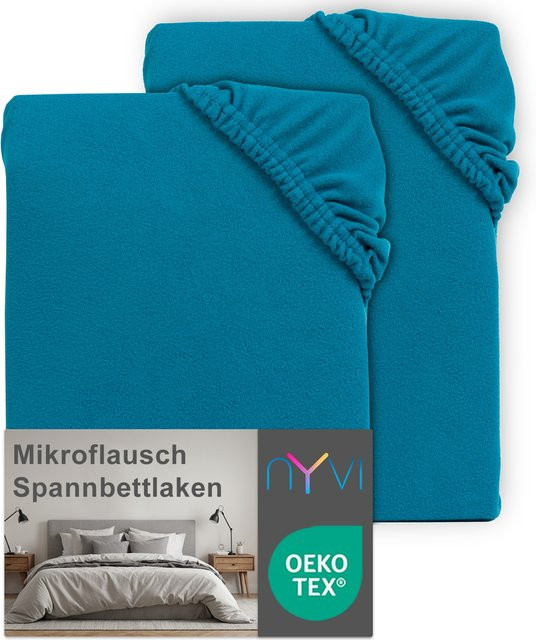 NYVI DreamScience Mikroflausch Spannbettlaken 2er Pack, Petrol, B/T: 180 x 200 cm und 200 x 200 cm - Bild 1