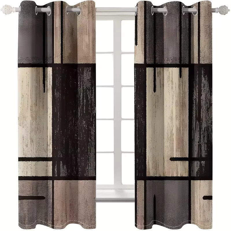VIKAMA 2er-Set geometrische Patchwork-Vorhänge in Mehrfarbig, minimalistische halbverdunkelnde Vorhänge mit Ösen, Breite: 116 cm, Höhe: 53 cm - Bild 2