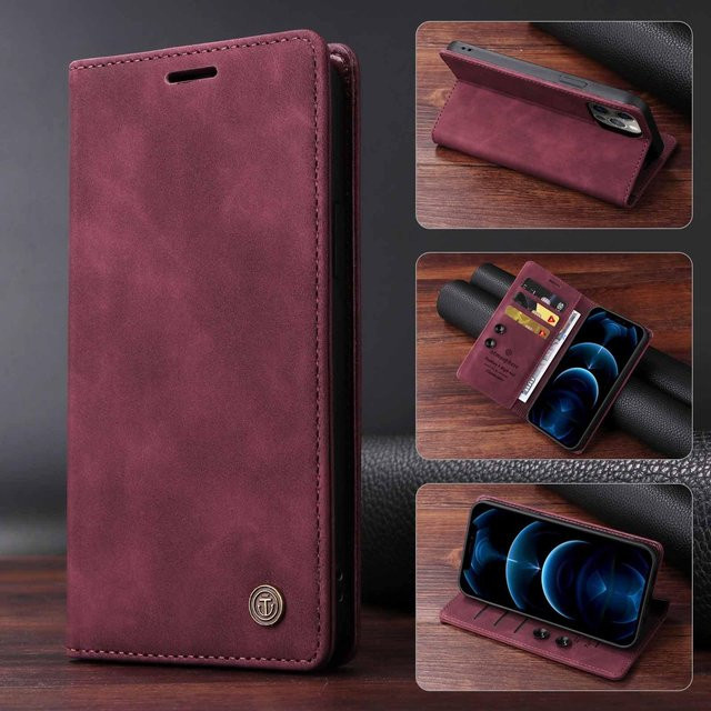 Vintage Leder Flip Case für Samsung Galaxy (A15, A54, A34, A24, A14, A05S, A32, A22, A23, A73, A53, A52S, A71, A51, M32 5G, M22) Brieftasche mit Kartensteckplatz und Buchständer in Rot - Bild 1