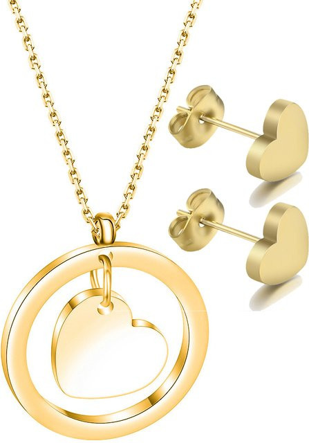 Vqysko Schmuck-Set Halskette und Ohrring, Edelstahl, Gold, Damen - Bild 1