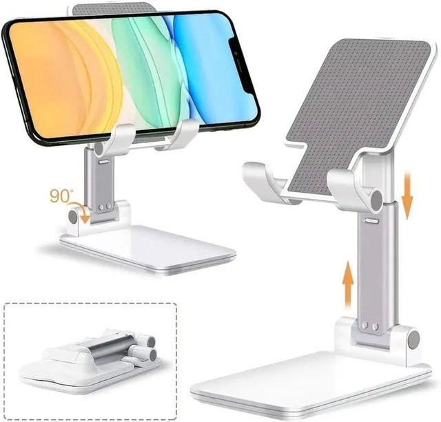 Universeller verstellbarer Handyhalter und Tablet-Ständer für Schreibtisch, kompatibel mit iPhone, iPad und Xiaomi, in Schwarz oder Weiß - Bild 1