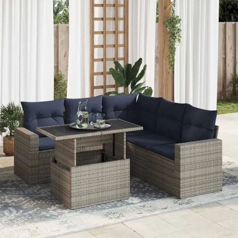6-teilige moderne Garten-Sofagarnitur aus Poly-Rattan und Akazie in Grau mit Kissen von vidaxl - Bild 1