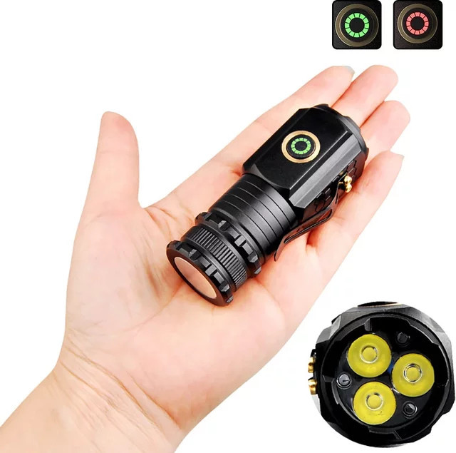 KDULIT Mini-LED-Taschenlampe mit Clip und Magnet, wiederaufladbare multifunktionale Outdoor-Camping-Beleuchtung in Schwarz - Bild 1