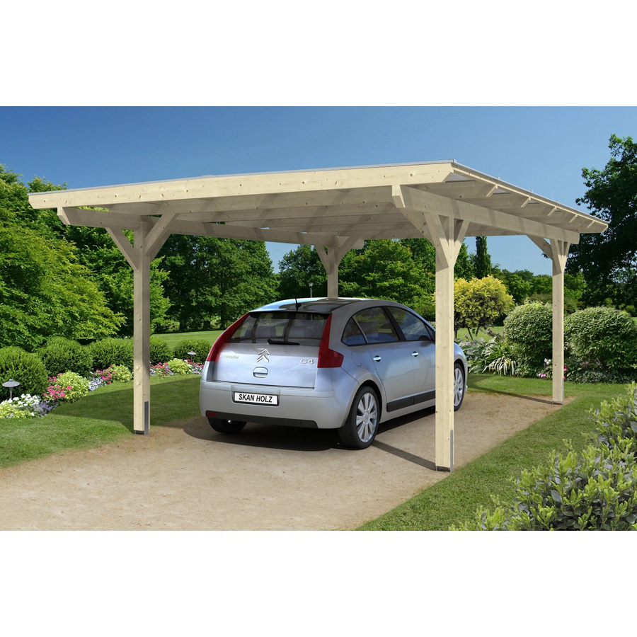 Skan Holz Carport Odenwald Flachdach aus Fichte Leimholz in Beige mit Doppelstegplatten B/T: 428 x 648 cm, Höhe: 238 cm - Bild 2