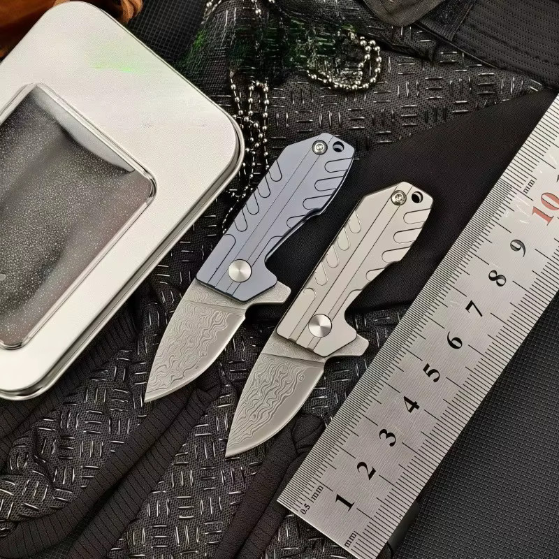 Mini Klappbares Taschenmesser mit Damaszener Klinge in Silber für Outdoor, Camping und EDC - Bild 2