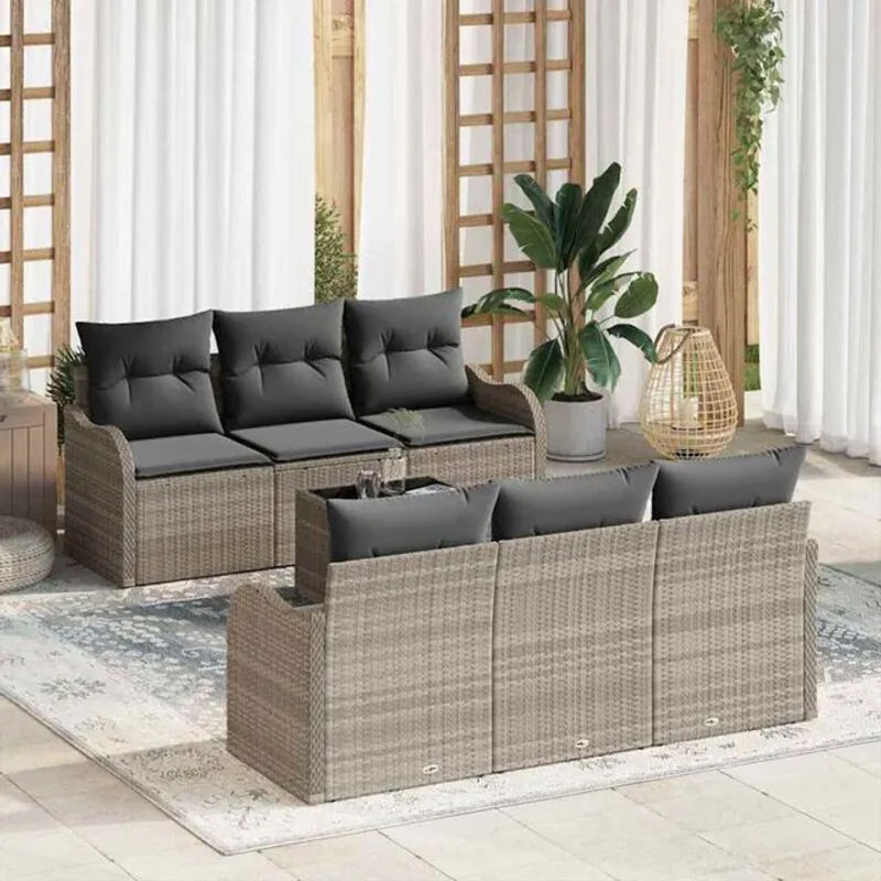 Vidaxl Polyrattan Garten-Sofa-Set aus 7 Teilen in Grau, modernes modulares Loungemöbel mit Metallgestell, B/T/H: 55 x 55 x 37 cm - Bild 1