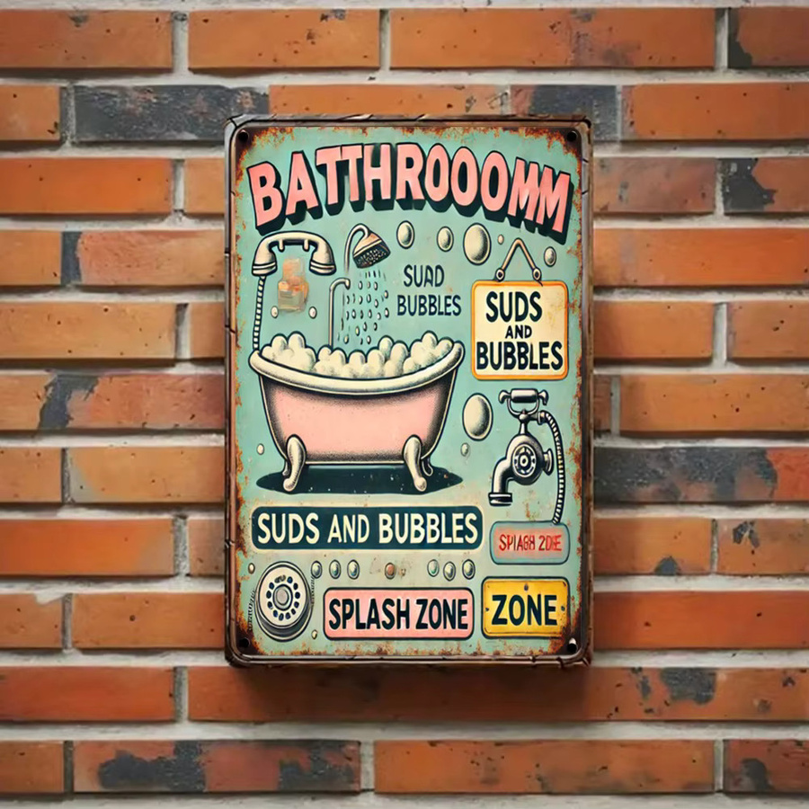 CIFBUY Vintage Metall-Blechschild Badroom Suds and Bubbles, Retro Wandkunst aus Metall, B/H: 20,3 x 30,5 cm, Mehrfarbig - Bild 3