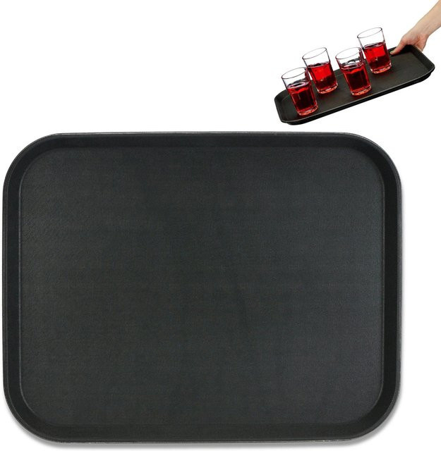 Relaxdays Serviertablett 2er Set aus Kunststoff in Schwarz, rutschfest, B/T/H: 46 x 35 x 2 cm - Bild 1