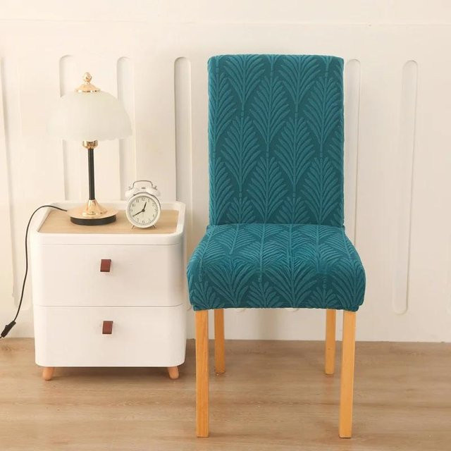 Elastischer Jacquard Stuhlbezug mit Kiefernnadel-Muster in Blau - Bild 1