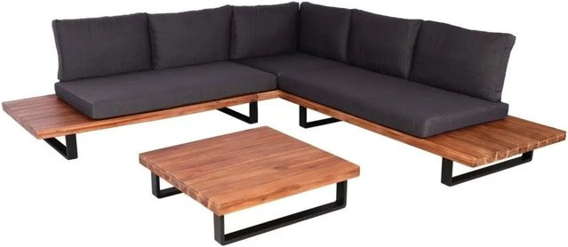 MCW Lounge-Set Garten-Garnitur H54 aus Akazie Holz und Alu in Braun mit dunkelgrauen Polstern - Bild 2