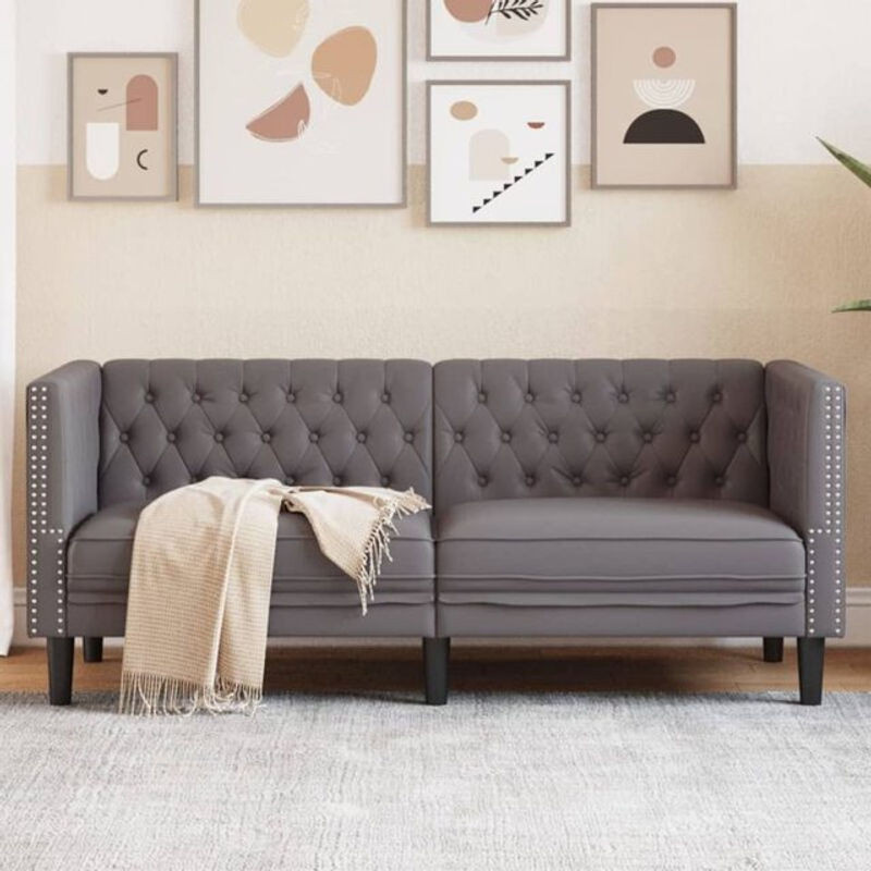 vidaxl Chesterfield 2-Sitzer Sofa in Grau aus Kunstleder mit klassischem Design - Bild 1