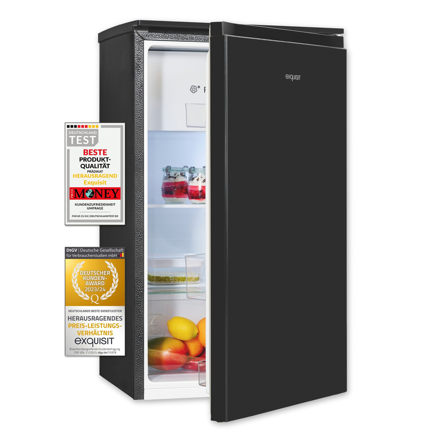 Exquisit Kühlschrank KS5117-3-010E in Schwarz mit reversiblem Türanschlag und LED-Innenbeleuchtung, B/T/H: 55 x 60 x 125 cm - Bild 1