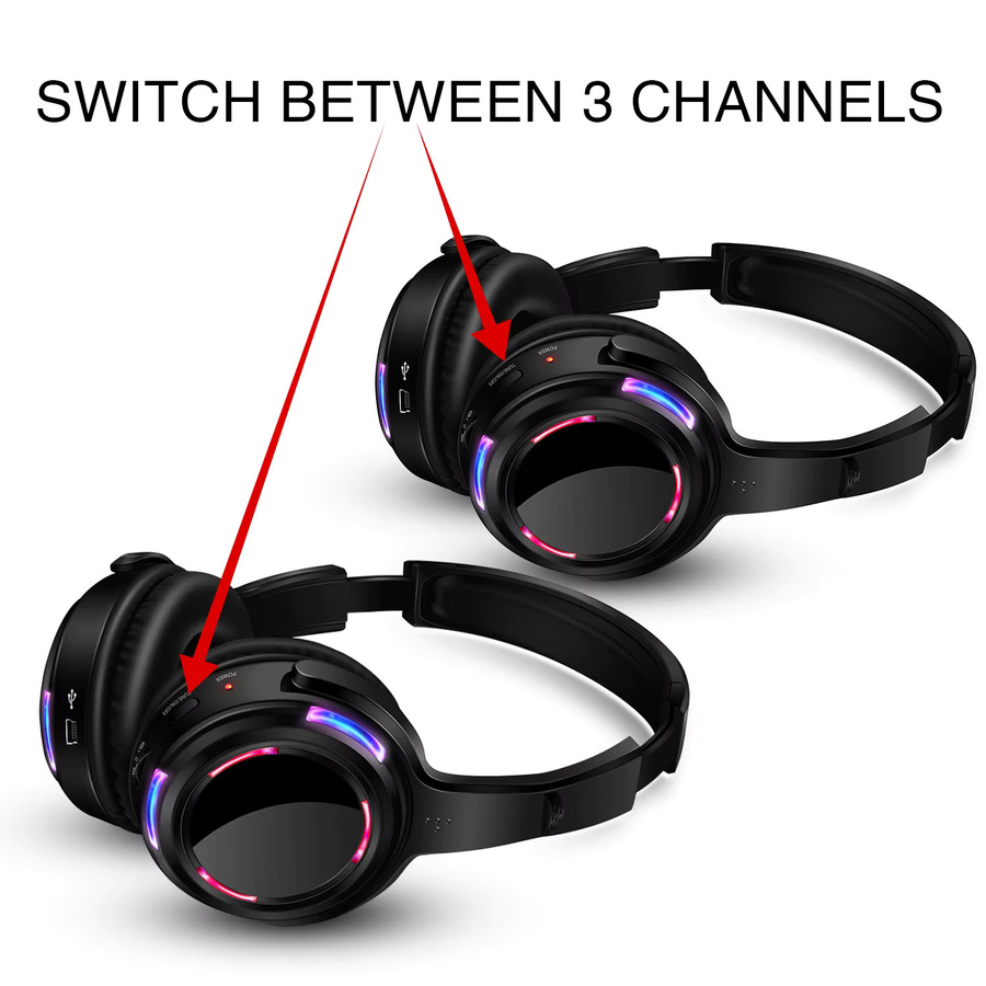 CATASSU Silent Disco Kopfhörer mit LED-Licht-Soundsystem und kabellosem Empfänger in Schwarz - Bild 4