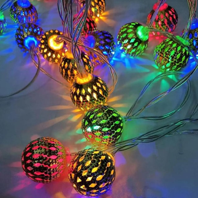 MIMIRGB Marokkanische Solar-Lichterkette mit 20 bunten LED-Globes für die Außendekoration, Multicolor, 3m Länge - Bild 1