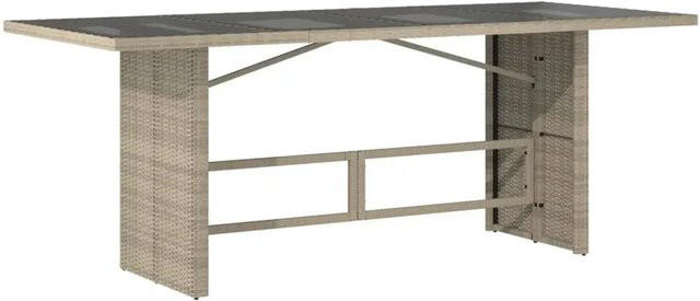 vidaXL Gartentisch aus PE-Rattan mit Hartglasplatte in Hellgrau, B/T/H: 190 x 80 x 74 cm - Bild 1