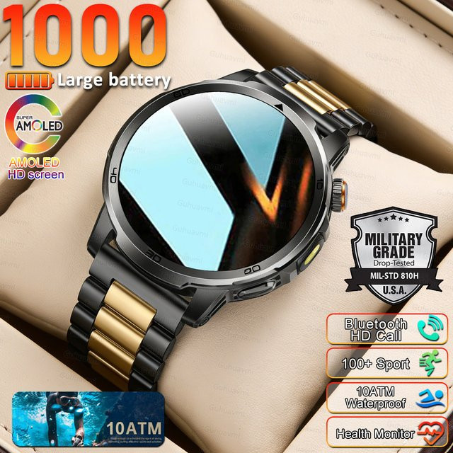 GUHUAVMI Smartwatch, Edelstahl, Grau, 1,85 Zoll, 10 ATM, Herren - Bild 1