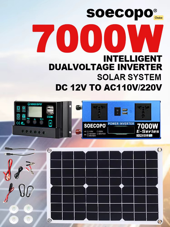 soecopo 7000 W Solar-Backup-System für Heim und Camping, komplettes Kit mit 500 W Panel, 100 A Controller und Wechselrichter für 12 V/24 V zu 110 V/220 V - Bild 6