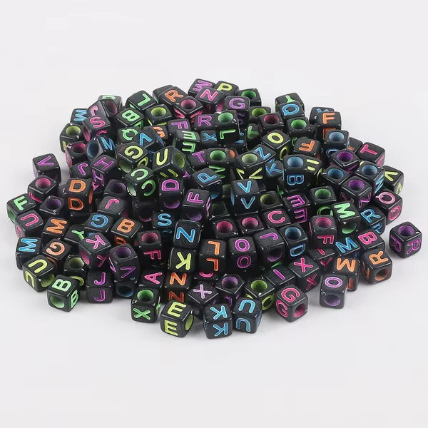 Acryl Würfel Quadratische Zahl & Alphabet Buchstaben Perlen, 100-teiliges Set, Bunt / Mehrfarbig - Bild 3