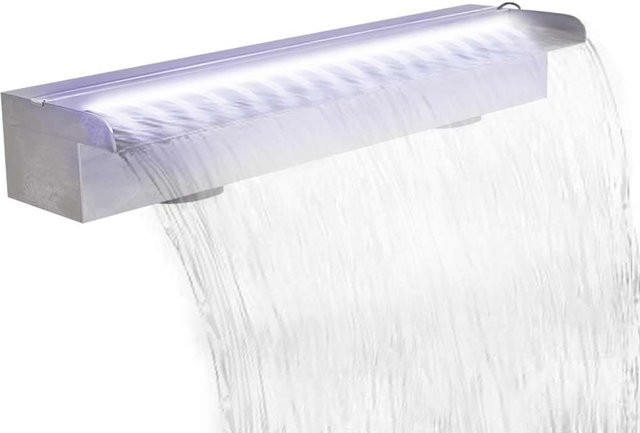 vidaXL Pool-Wasserfall Fontäne aus Edelstahl mit LEDs, rechteckig, Farbe: Silber/Weiß, Breite: 60 cm - Bild 1