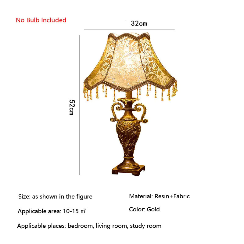 Vecli Retro-Tischlampe aus Harz und Stoff in Gold/Messing mit warmweißem Licht für Wohnzimmer und Schlafzimmer - Bild 2