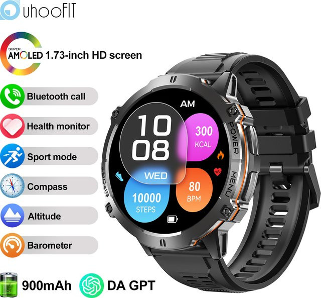 Uhoofit Smartwatch, 1,73 Zoll, Silber, Silikon, Unisex - Bild 1