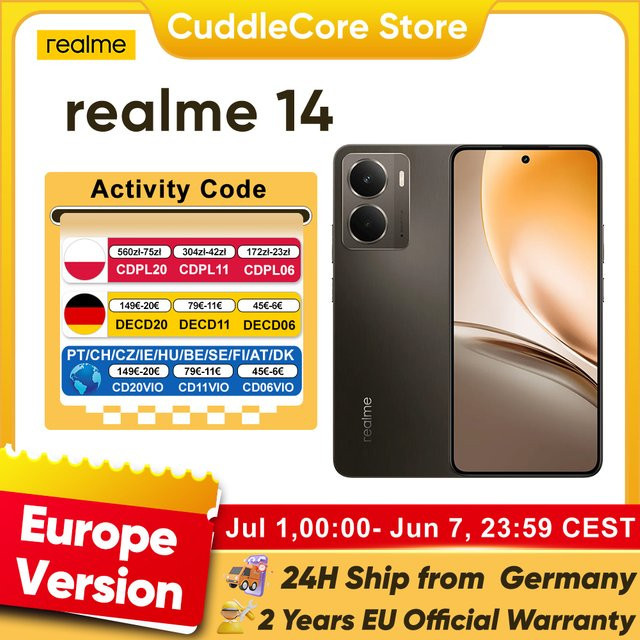realme 14 5G Smartphone mit Snapdragon 6 Gen 4, 6000 mAh Akku, 6,67 Zoll 120Hz AMOLED-Display und 50 MP Kamera, EU-Version - Bild 1
