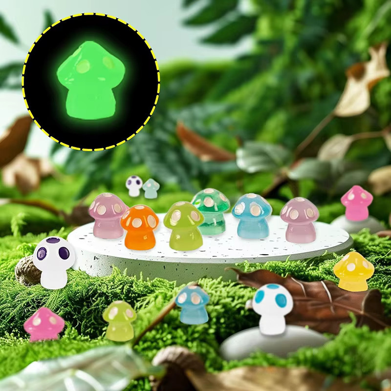 IFITU PUBO Mini Fluoreszierende Pilze aus Harz in Transparent und Multicolour zur Dekoration für Garten, Balkon und Miniaturlandschaften - Bild 3