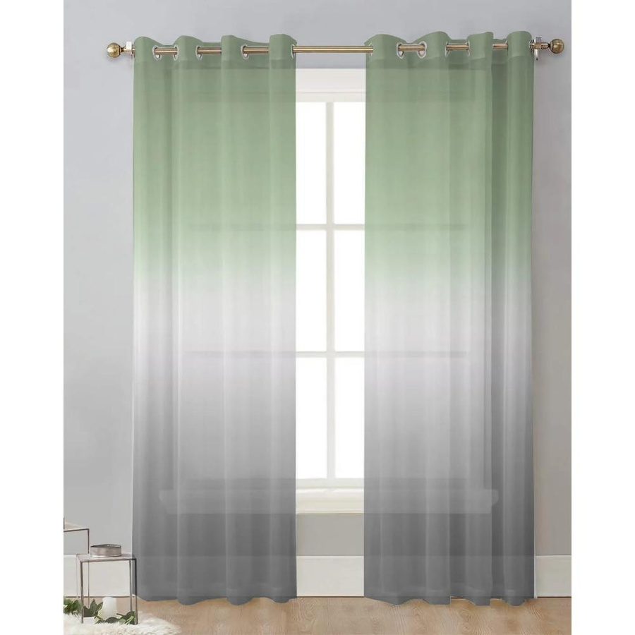 Yiran Furniture Transparente Vorhänge mit Farbverlauf in Salbeigrün und Grau aus Tüll, Voile und Organza mit Ösen, Breite: 135 cm, Höhe: 137 cm - Bild 1