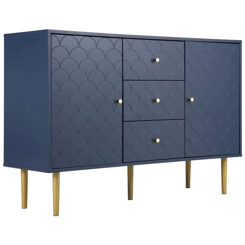 PINGGO Kommode in Marineblau mit 3 Schubladen, 2 Türen und verstellbarem Regal, Aufbewahrungsschrank für Wohnzimmer und Schlafzimmer, B/T/H: 120 x 40 x 83 cm - Bild 5