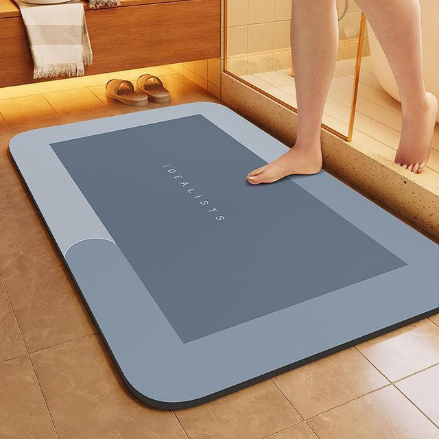 Schnelltrocknende und rutschfeste Diatomeenerde Fußmatte für das Badezimmer in Blau, B/B: 60 x 90 cm - Bild 1