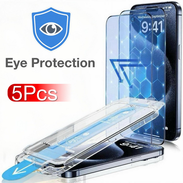 5er Pack miaotiemo Privatsphäre Displayschutzfolie aus gehärtetem Glas für iPhone 17 16 15 14 13 12 11 Pro Max XS XR mit blauem Licht Augenschutz, transparent - Bild 1
