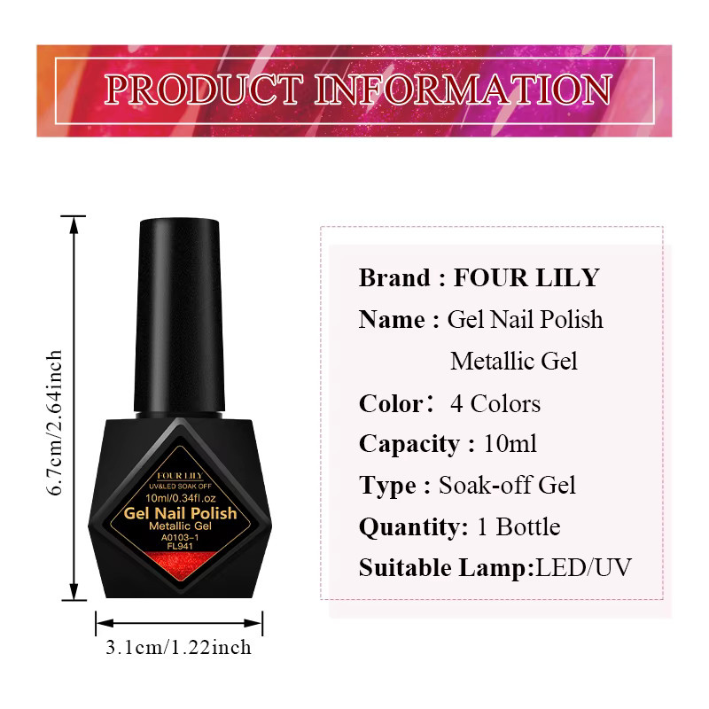 Four Lily Metallic-Glitzer-Gel-Nagellack, 10 ml - Bild 5