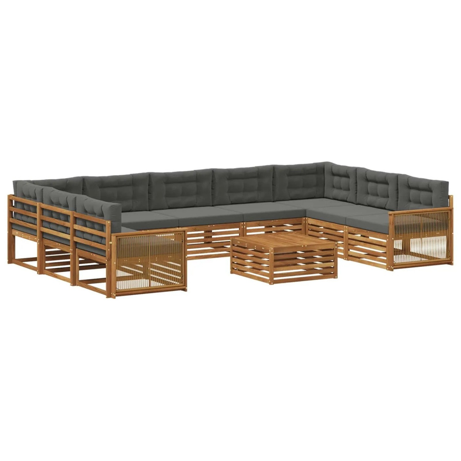 vidaXL Outdoor-Sofagarnitur in L-Form aus Akazienholz mit 10 Kissen in Anthrazit und Natur - Bild 2