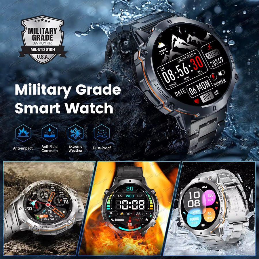 GUHUAVMI Smartwatch für Männer in Schwarz mit 1000 mAh Akku, GPS, Kompass, Bluetooth-Anruffunktion und 10ATM Wasserdichtigkeit - Bild 6