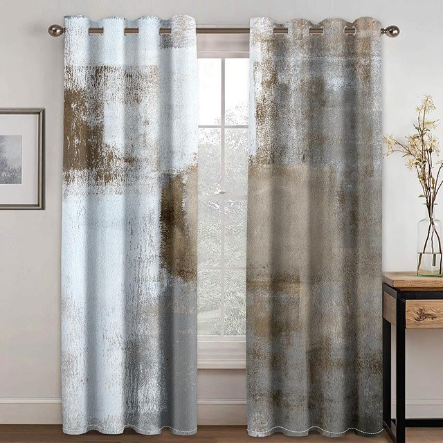 Modernes Vorhang-Set mit 3D-Abstrakter Kunst und geometrischer Schattierung, 2er-Set aus Polyester, Weiß, B: 140 cm, H: 160 cm - Bild 1
