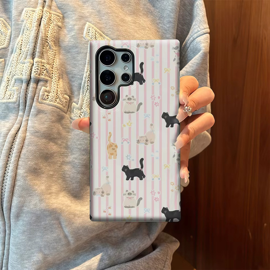 Glänzende Handyhülle mit Katzenstreifen-Design in Pastellfarben für Samsung Galaxy S25 Ultra, S24 und S23 Ultra Plus mit doppellagiger Rückseite - Bild 4