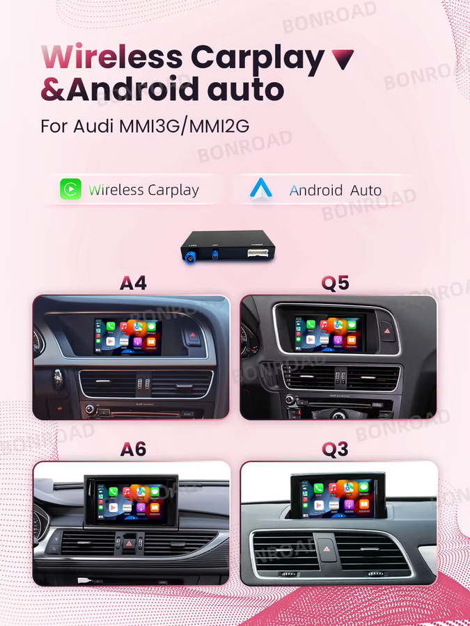 BONROAD Drahtloses CarPlay Schnittstellenmodul für Audi A6 A7 A4 A5 Q3 A1 Q5 mit Android Auto, Mirror Link, AirPlay und Bluetooth in Schwarz - Bild 5