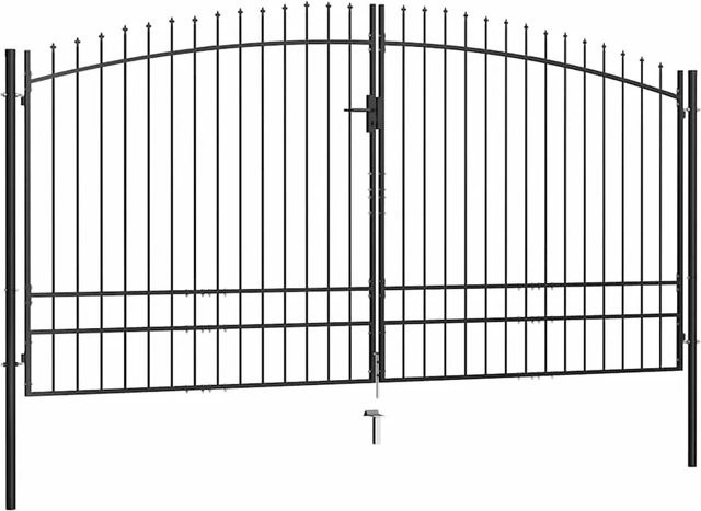 vidaXL Doppelflügel-Gartentor aus Stahl mit Speerspitzen-Design in Schwarz, B/H: 400 x 248 cm - Bild 1